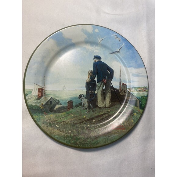 Vtg Norman Rockwell "Looking Out to Sea" Benedictine Toleware Tin Litho Plate - Picture 1 of 11